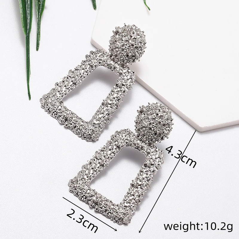 New Hollow Geometric Trapezoid Drop Earrings for Women Personality Punk Carved Metal Brincos Jewelry Hyperbole Trendy Xmas GiftP