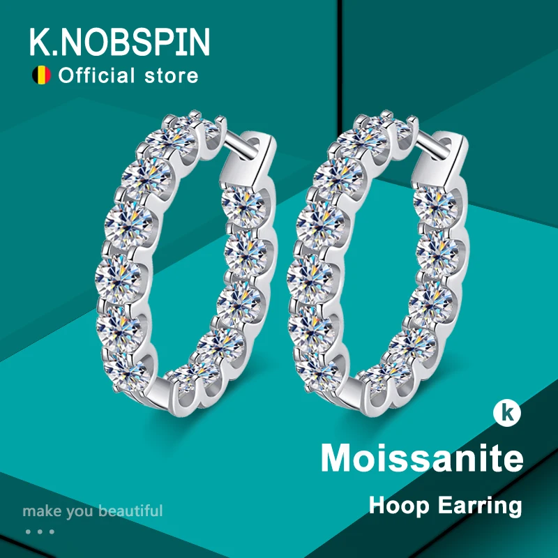 KNOBSPIN 2.6ct D Color Moissanite Earring 925 Sterling Sliver Plated White Gold Hoop Earring for Women Wedding Party JewelryProd