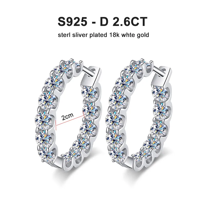 KNOBSPIN 2.6ct D Color Moissanite Earring 925 Sterling Sliver Plated White Gold Hoop Earring for Women Wedding Party JewelryProd