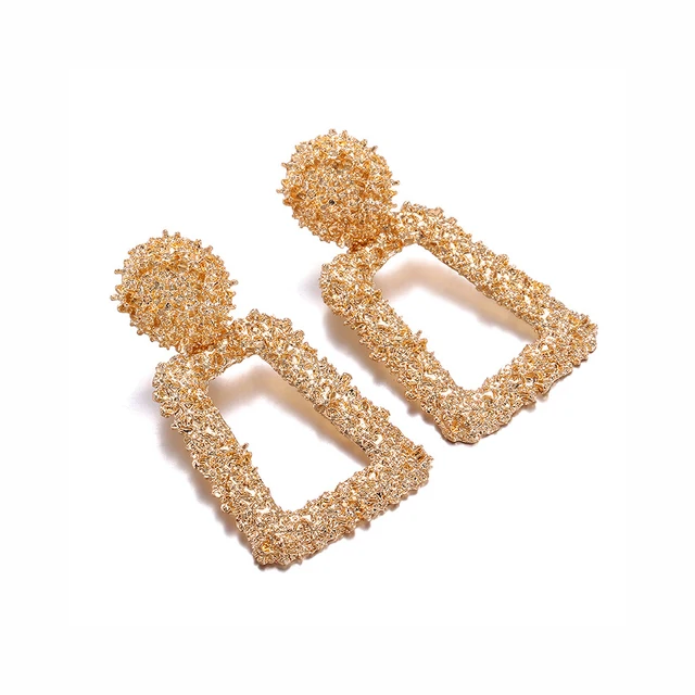 New Hollow Geometric Trapezoid Drop Earrings for Women Personality Punk Carved Metal Brincos Jewelry Hyperbole Trendy Xmas GiftP