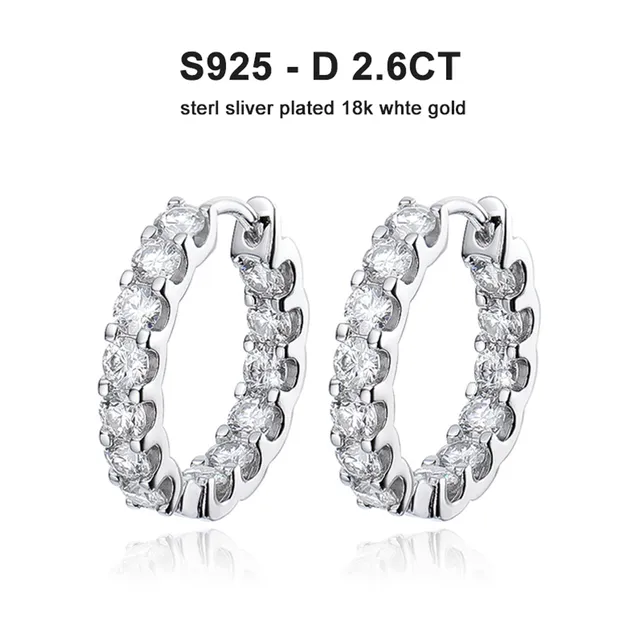 KNOBSPIN 2.6ct D Color Moissanite Earring 925 Sterling Sliver Plated White Gold Hoop Earring for Women Wedding Party JewelryProd