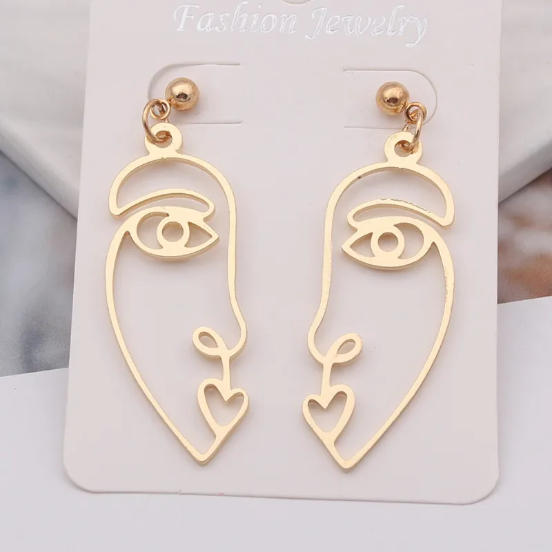 Abstract Design Hollow Out Face Drop Earrings for Women Personality Vintage Statement Dangle Earrings Party Punk Goth Jewelry