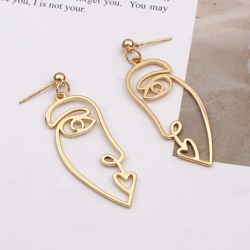 Abstract Design Hollow Out Face Drop Earrings for Women Personality Vintage Statement Dangle Earrings Party Punk Goth Jewelry