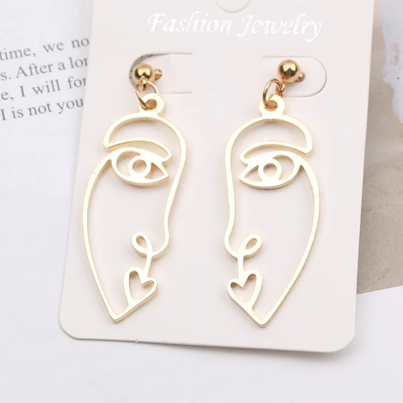 Abstract Design Hollow Out Face Drop Earrings for Women Personality Vintage Statement Dangle Earrings Party Punk Goth Jewelry