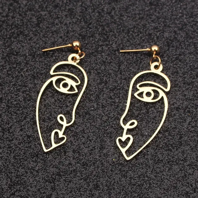 Abstract Design Hollow Out Face Drop Earrings for Women Personality Vintage Statement Dangle Earrings Party Punk Goth Jewelry