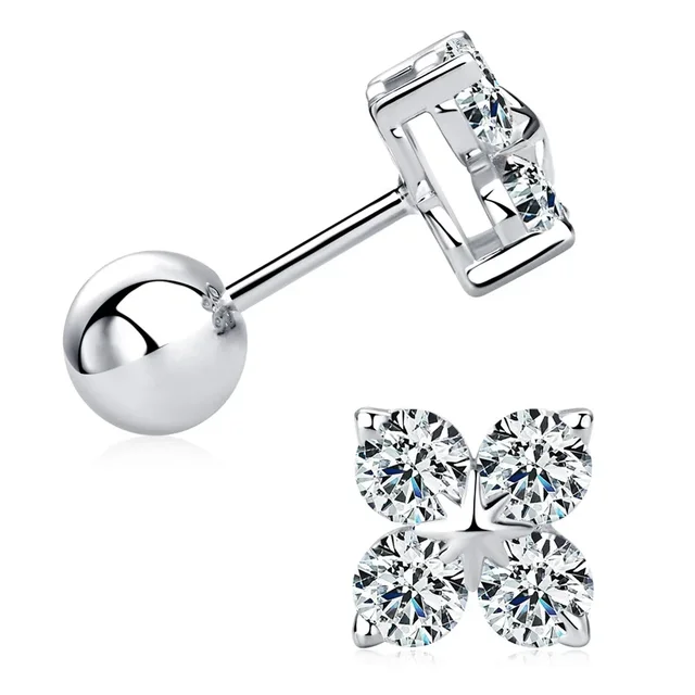 EWYA 4-Stone Clover 0.8cttw Full D Color Moissanite Screw Earrings for Women Girls S925 Silver 3mm Pass Diamond Test Ear Stud