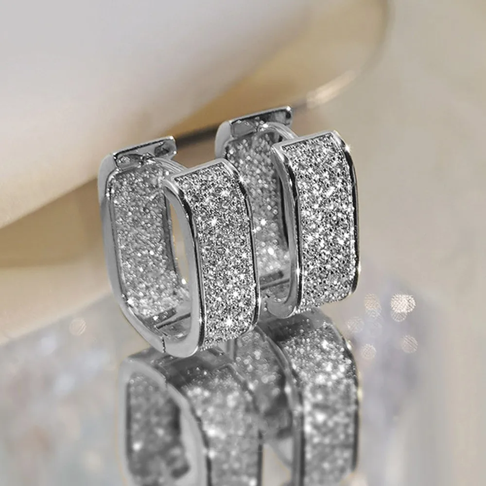 Sparkling Zirconia Square Earrings for Women Luxury Designers with High Sense Wedding Party Jewelry Gifts New Style