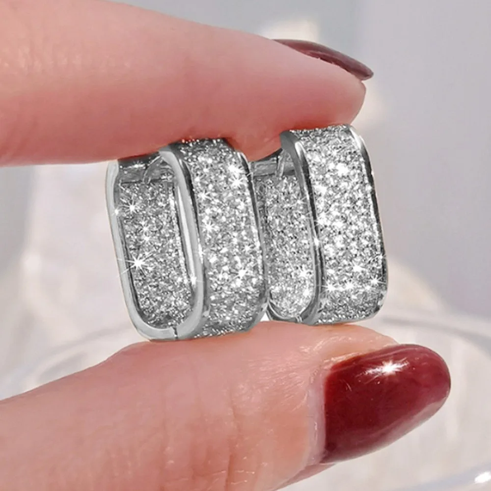 Sparkling Zirconia Square Earrings for Women Luxury Designers with High Sense Wedding Party Jewelry Gifts New Style