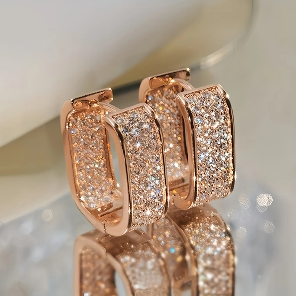 Sparkling Zirconia Square Earrings for Women Luxury Designers with High Sense Wedding Party Jewelry Gifts New Style