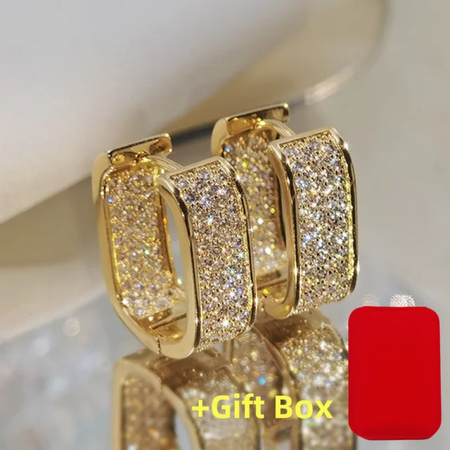 Sparkling Zirconia Square Earrings for Women Luxury Designers with High Sense Wedding Party Jewelry Gifts New Style