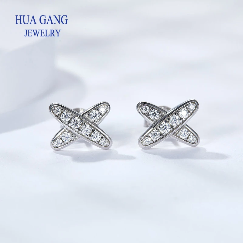 Moissanite X Stud Earrings Lab Created Moissanite Diamond Stud Earrings with 2 pieces Gift for Women Girl