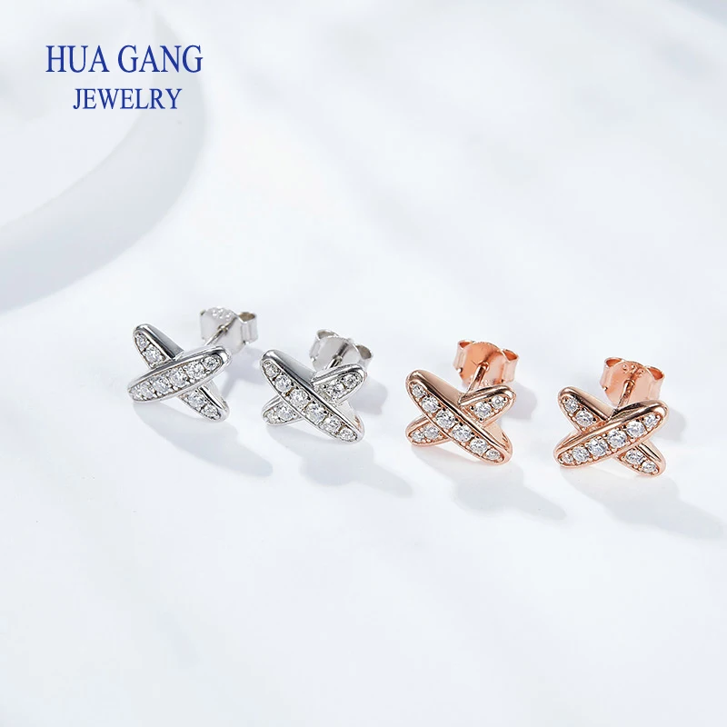 Moissanite X Stud Earrings Lab Created Moissanite Diamond Stud Earrings with 2 pieces Gift for Women Girl