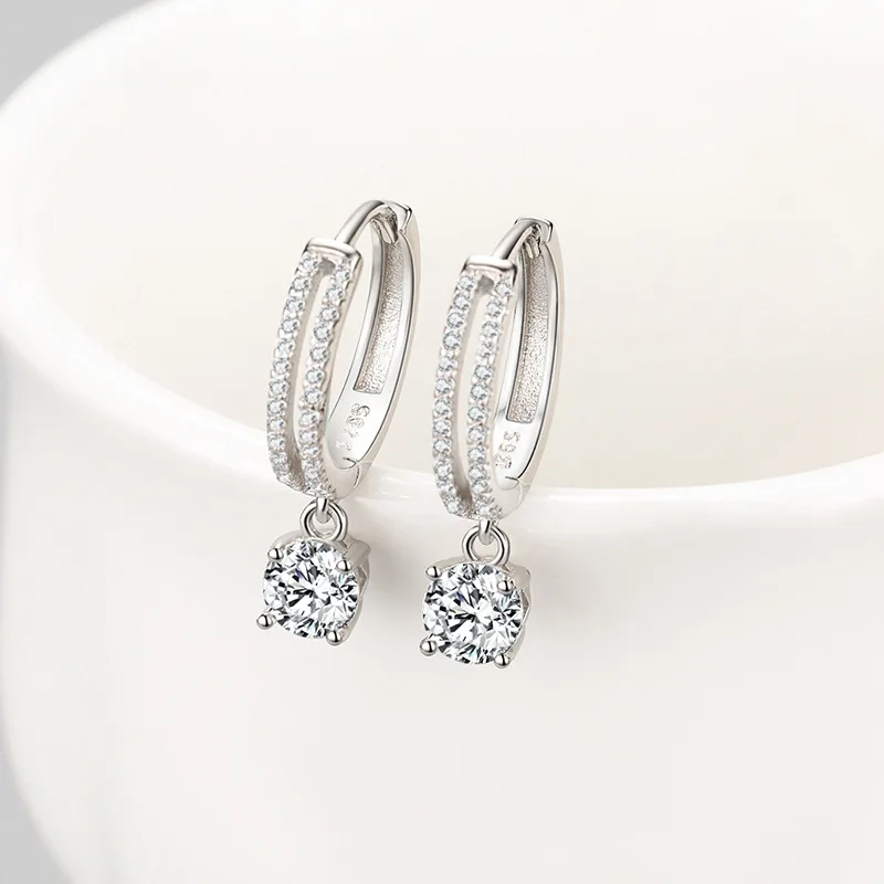 Solid 14K White Gold AU585 Platinum PT950 Temperament earrings female niche show senior real diamond earrings