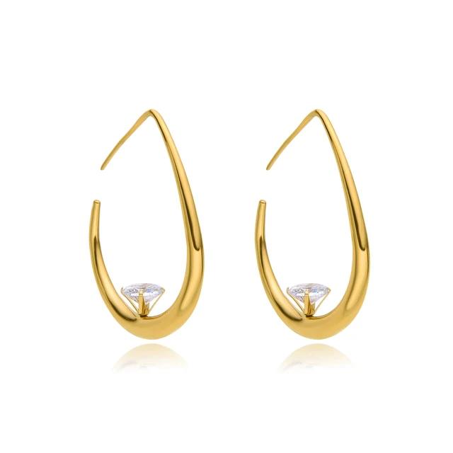 Stainless Steel Teardrop Hoop Earrings for Women,14k Gold Plated Large Oval Pull Through Lightweight  Waterdrop Hoop Earrings