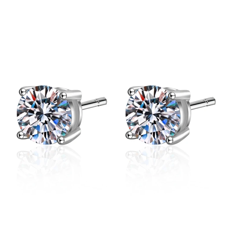 D-E Extreme White 0.2-2Ct Diamond Earrings for Women's 925 Pure Silver Electroplated Platinum Classic Four Claw Earrings