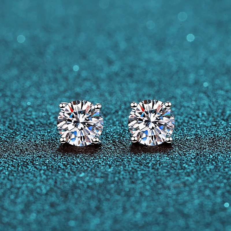 D-E Extreme White 0.2-2Ct Diamond Earrings for Women's 925 Pure Silver Electroplated Platinum Classic Four Claw Earrings