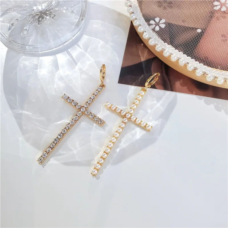 New Fashion Zircon Crystal Cross Drop Earrings for Women Gothic Punk Hip Hop Female Piercing Dangle Earrings Party Jewelry Gifts
