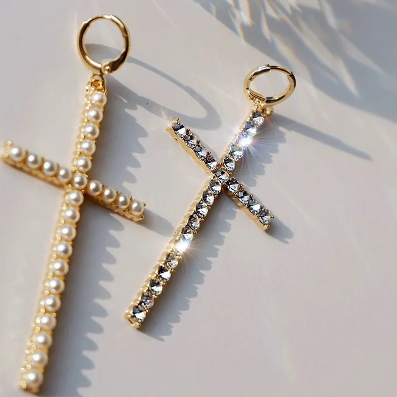 New Fashion Zircon Crystal Cross Drop Earrings for Women Gothic Punk Hip Hop Female Piercing Dangle Earrings Party Jewelry Gifts
