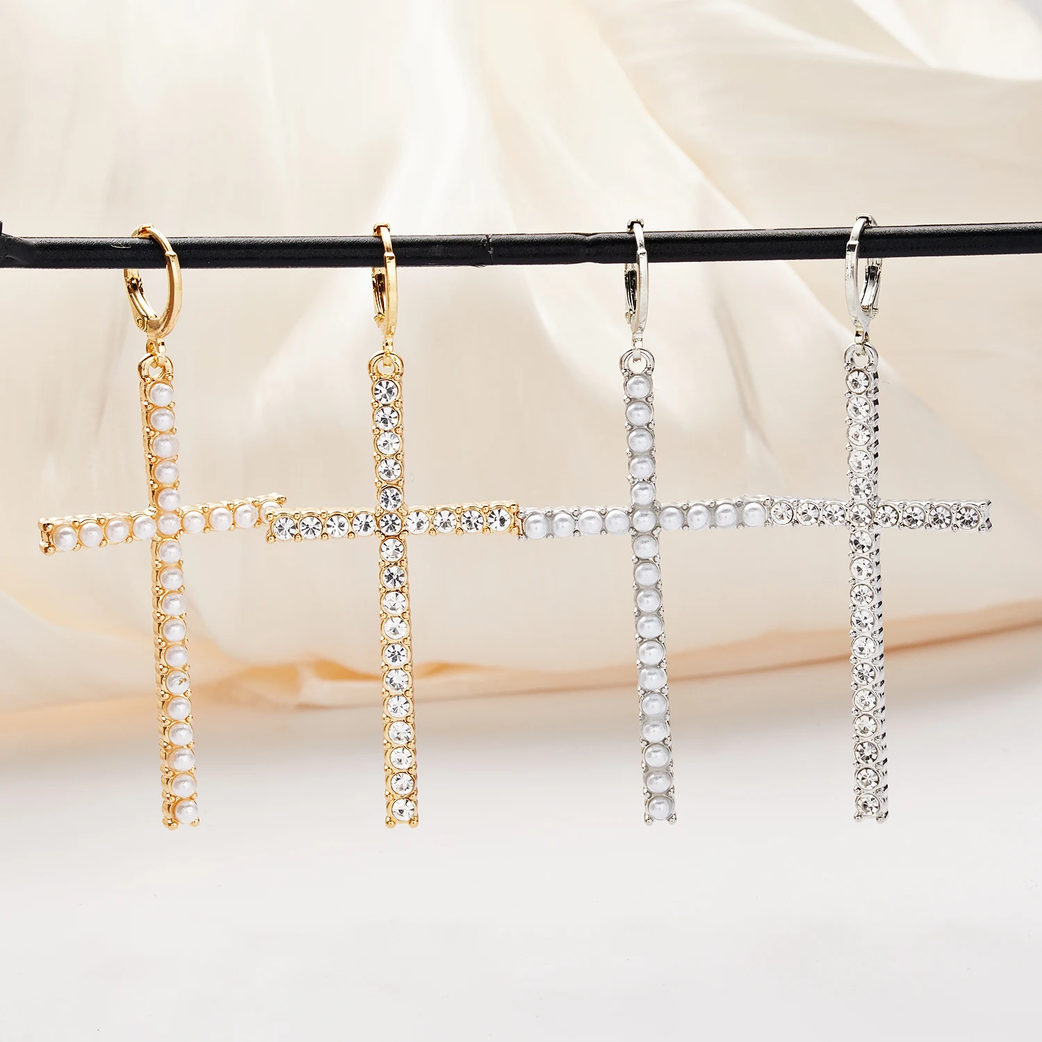 New Fashion Zircon Crystal Cross Drop Earrings for Women Gothic Punk Hip Hop Female Piercing Dangle Earrings Party Jewelry Gifts