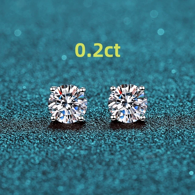 D-E Extreme White 0.2-2Ct Diamond Earrings for Women's 925 Pure Silver Electroplated Platinum Classic Four Claw Earrings