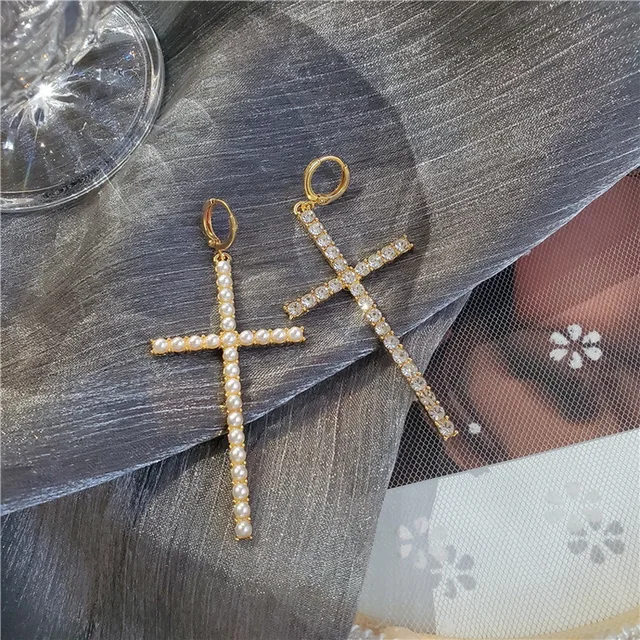 New Fashion Zircon Crystal Cross Drop Earrings for Women Gothic Punk Hip Hop Female Piercing Dangle Earrings Party Jewelry Gifts
