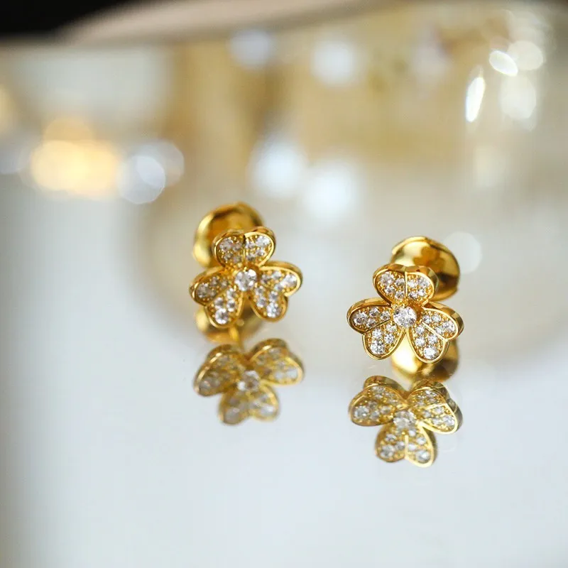 European Luxury Fashion Lucky Shine Gold Earrings For Women S925 Sterling Silver Sweet And Delicate UFO Earplugs Brand Jewelry