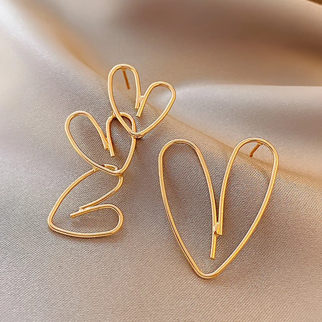 Vintage Asymmetry Heart Statement Earrings for Women Fashion Gold Color Geometric Enamel Matel Earrings Trend Party Jewelry Gift
