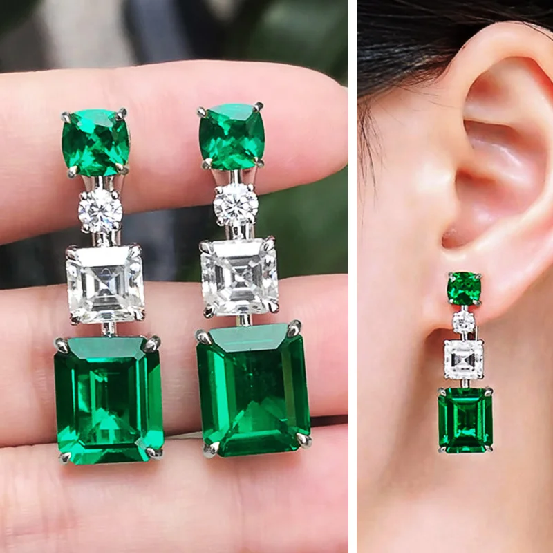 Huitan Newly Green White Stud Earrings Women Graceful Female Wedding Anniversary Gift Noble Lady's Party Jewelry Drop Shipping