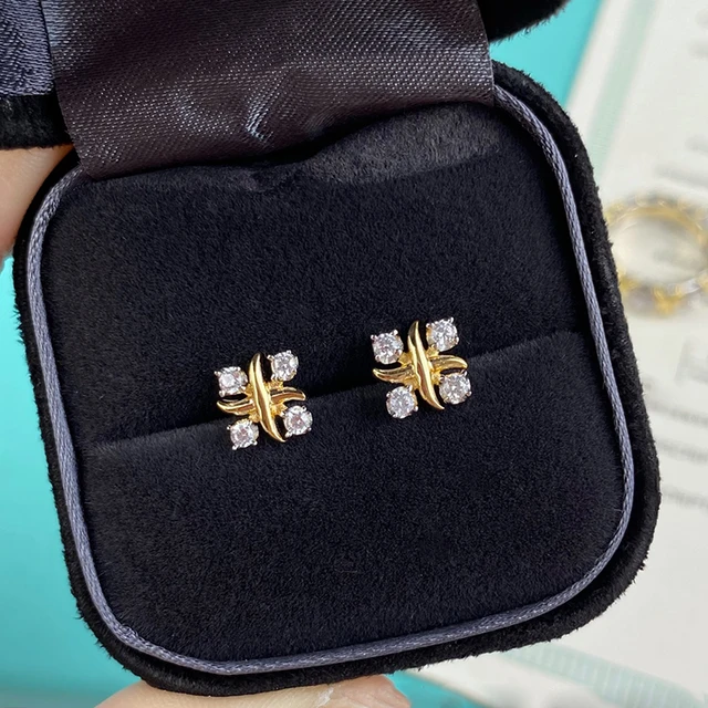 High Quality Luxury Famous Brand Fine Jewelry 925 Sterling Silver Four Diamonds X-shaped Ear Stud Lynn Earring For Fashion Women