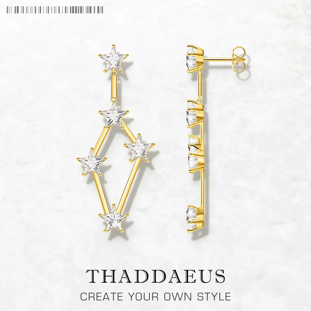 Golden Dreamlike Stars Drop Earrings Fine Statement Jewerly For Women Summer Brand New Gift In 925 Sterling Silver