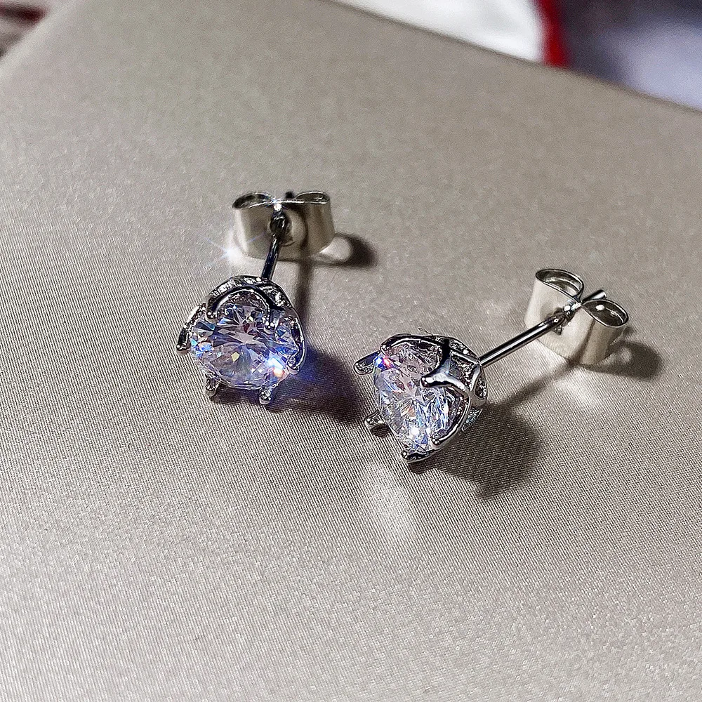100% 925 Sterling Silver  0.5-1 Carat D Color Moissanite Stud Earrings For Women Top Quality Sparkling Wedding Jewelry