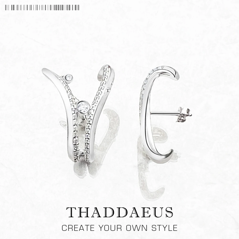 Ear Studs Wave With Stones,Europe Style Fine Jewerly For Women 3D-Effect Trendy Gift In 925 Sterling Silver