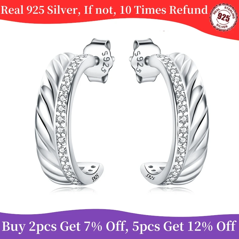 Real Popular 100% 925 Sterling Silver Charms stud Earrings Inlay Zircon for Women Wedding Birthday Party all-match Jewelry Gifts