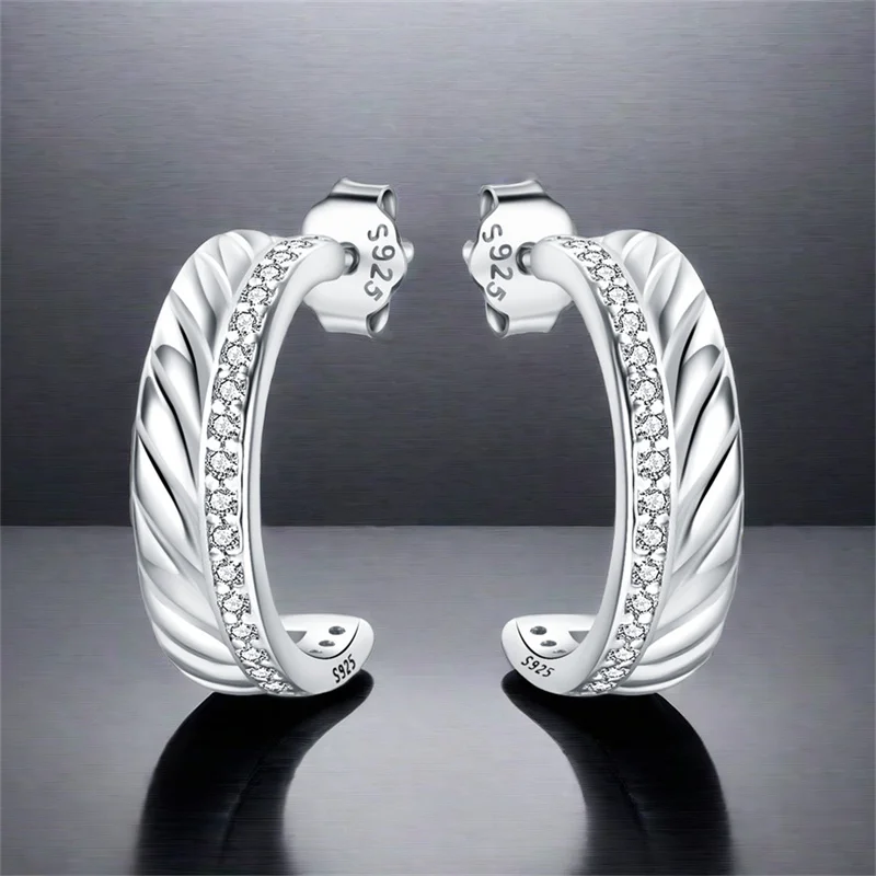 Real Popular 100% 925 Sterling Silver Charms stud Earrings Inlay Zircon for Women Wedding Birthday Party all-match Jewelry Gifts
