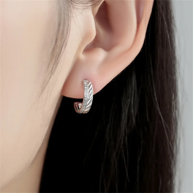 Real Popular 100% 925 Sterling Silver Charms stud Earrings Inlay Zircon for Women Wedding Birthday Party all-match Jewelry Gifts