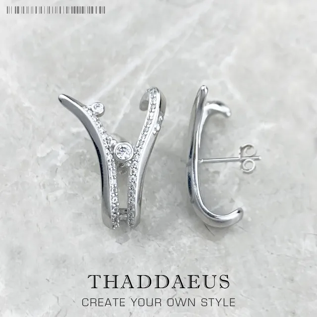 Ear Studs Wave With Stones,Europe Style Fine Jewerly For Women 3D-Effect Trendy Gift In 925 Sterling Silver