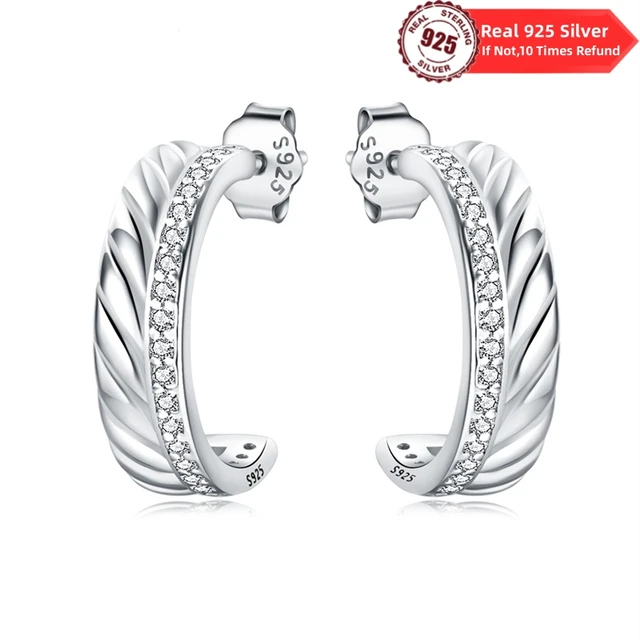 Real Popular 100% 925 Sterling Silver Charms stud Earrings Inlay Zircon for Women Wedding Birthday Party all-match Jewelry Gifts