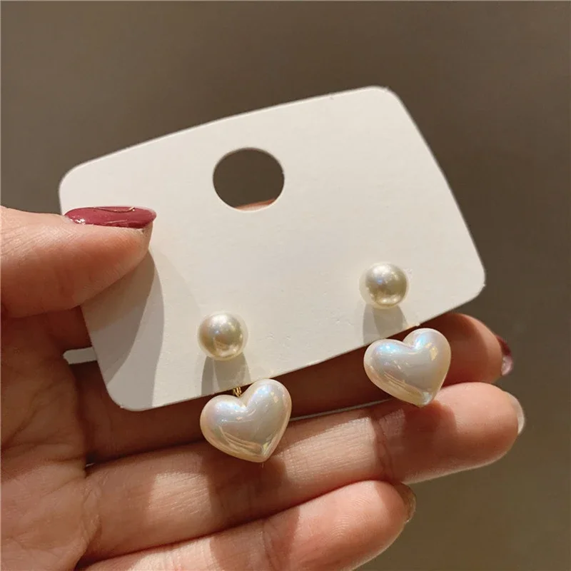 New Fashion Contracted Heart Imitation Pearl Fine Earrings Sweet Elegant Temperament Women Drop Earrings Accessories