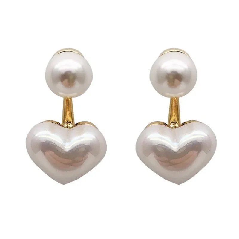 New Fashion Contracted Heart Imitation Pearl Fine Earrings Sweet Elegant Temperament Women Drop Earrings Accessories