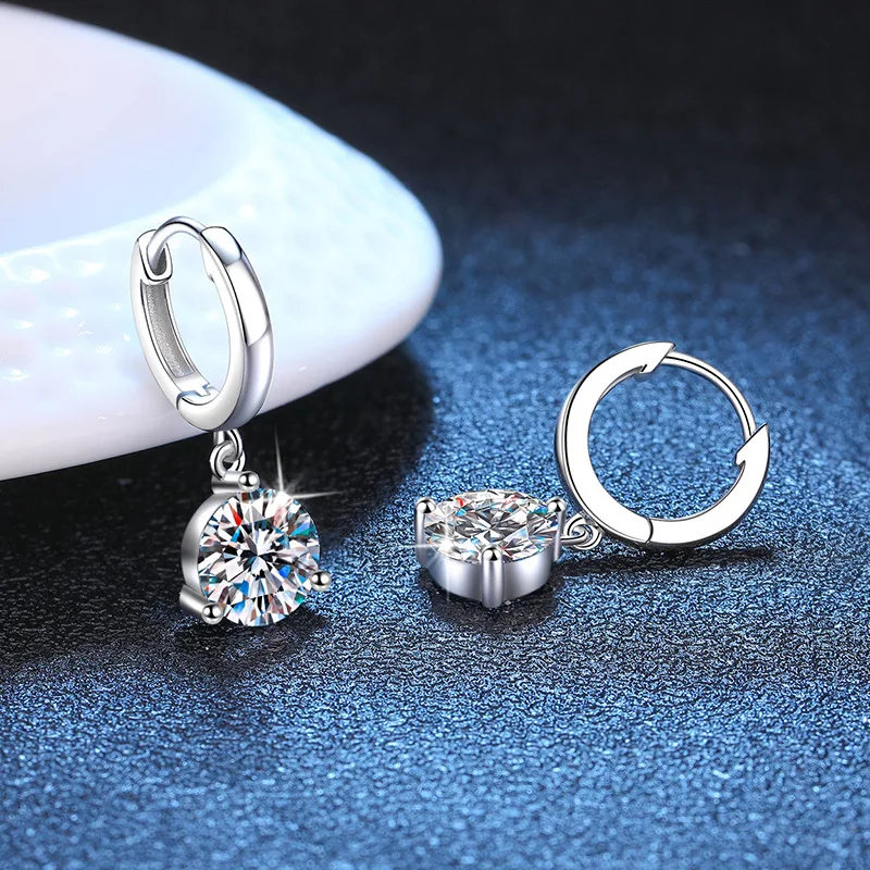 EWYA Trendy 3 Prong 0.5-2CT D Color Moissanite Diamond Drop Earrings for Women Wedding Fine Jewelry S925 Sterling Silver Earring