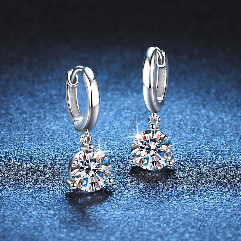 EWYA Trendy 3 Prong 0.5-2CT D Color Moissanite Diamond Drop Earrings for Women Wedding Fine Jewelry S925 Sterling Silver Earring