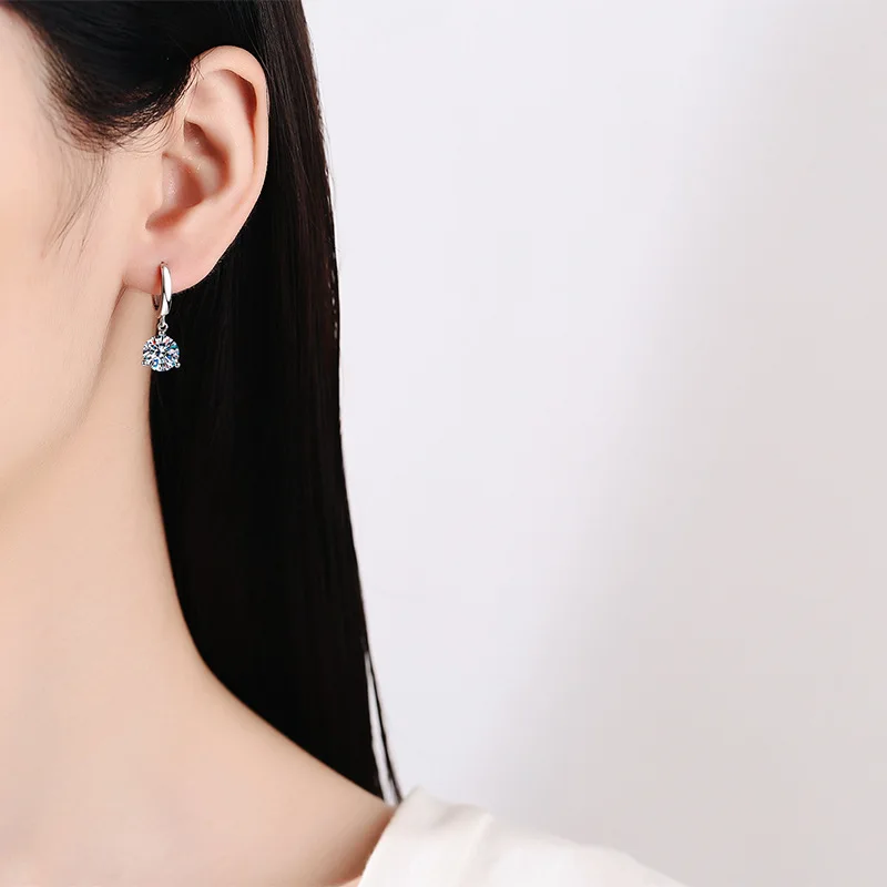 EWYA Trendy 3 Prong 0.5-2CT D Color Moissanite Diamond Drop Earrings for Women Wedding Fine Jewelry S925 Sterling Silver Earring