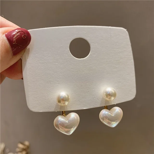 New Fashion Contracted Heart Imitation Pearl Fine Earrings Sweet Elegant Temperament Women Drop Earrings Accessories