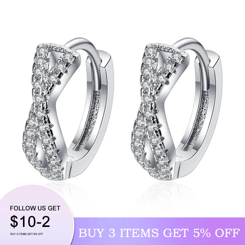 LByzHan 100% Real 925 Sterling Silver Dainty Small Zircon Inlaid Round Circle Hoop Earrings for Women Silver Earrrings Jewelry