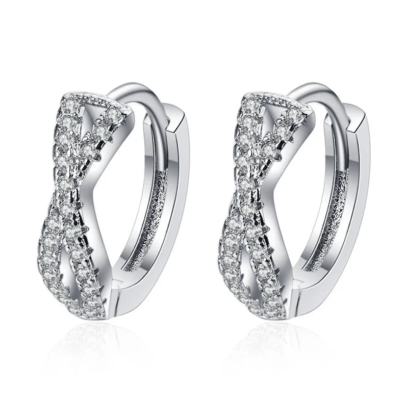 LByzHan 100% Real 925 Sterling Silver Dainty Small Zircon Inlaid Round Circle Hoop Earrings for Women Silver Earrrings Jewelry
