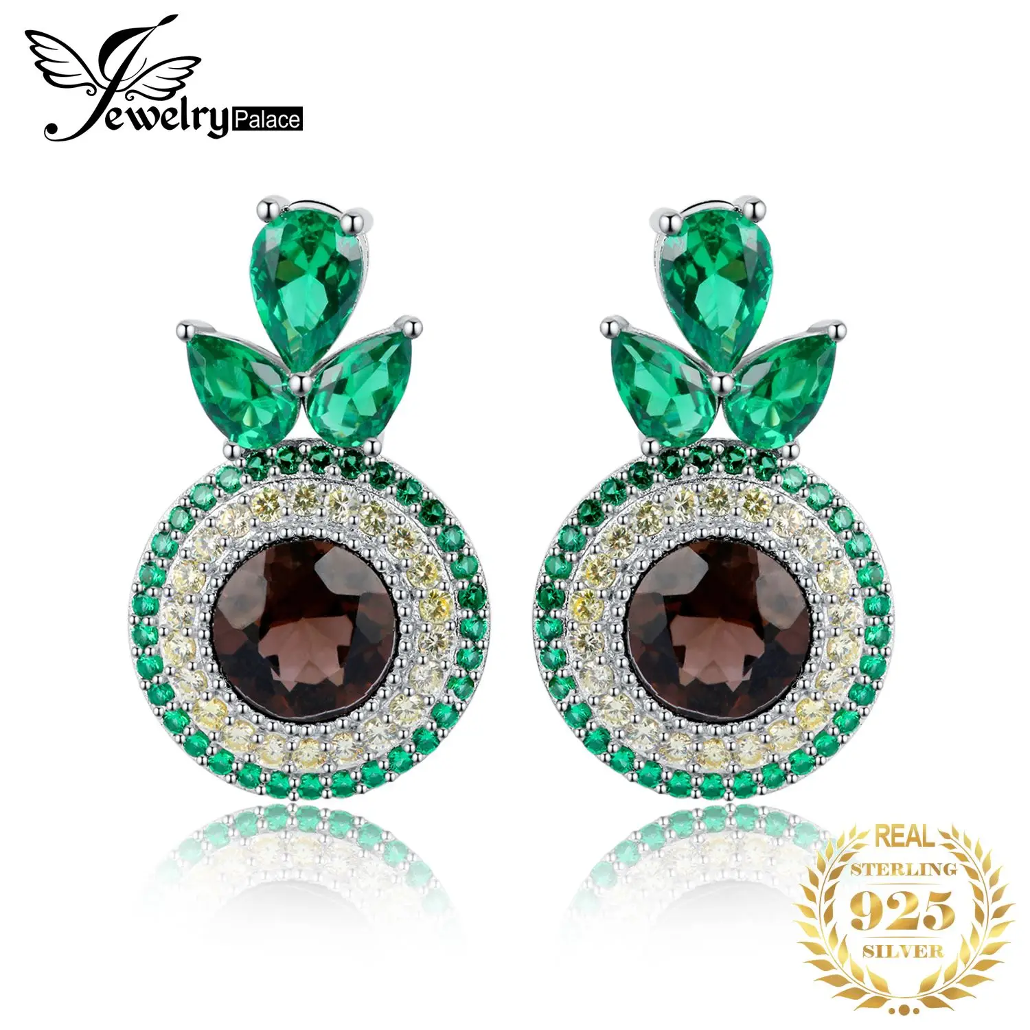 JewelryPalace New Arrival Avocado 5.1ct Natural Smoky Quartz 925 Sterling Silver Stud Earrings for Woman Girl Cute Fashion Gift