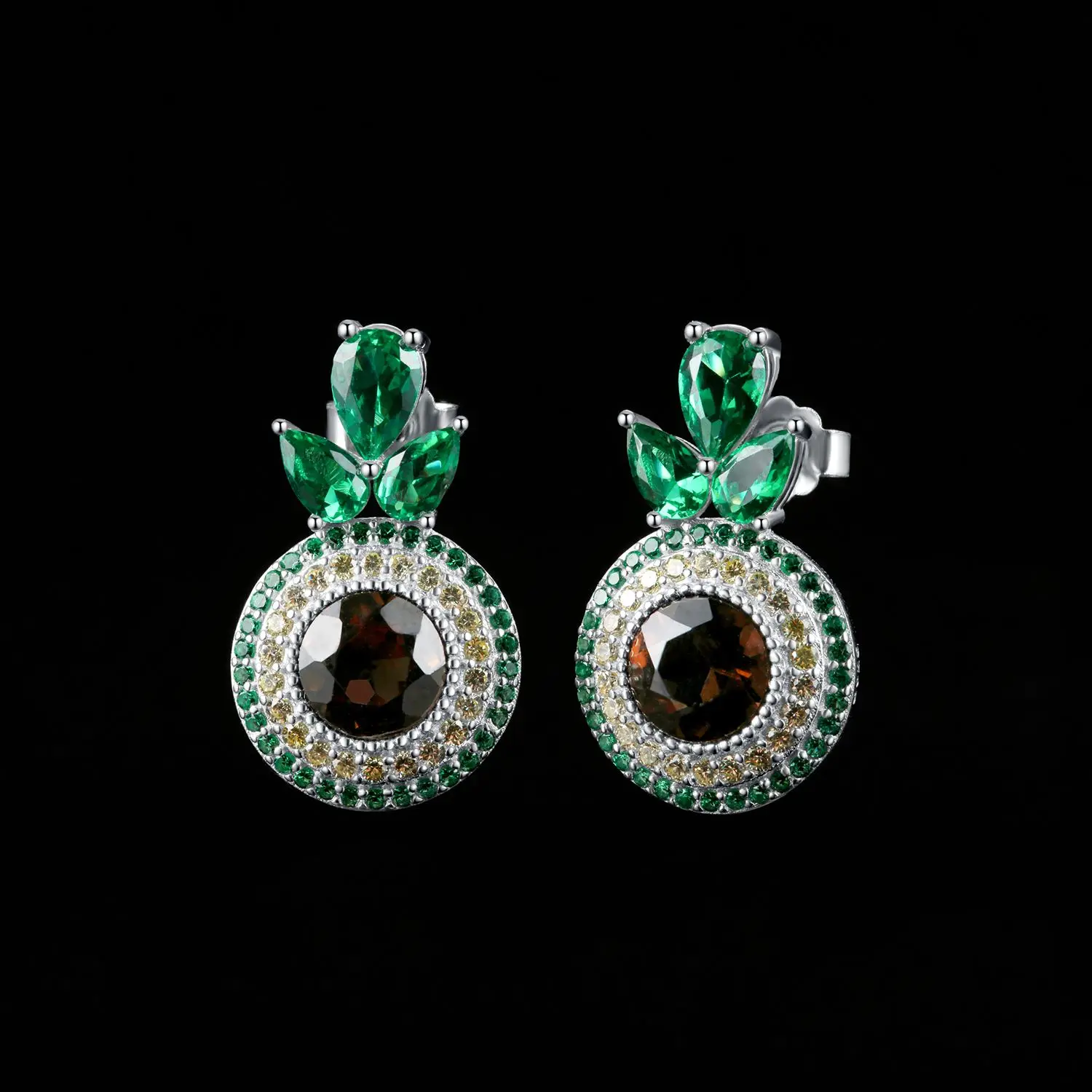 JewelryPalace New Arrival Avocado 5.1ct Natural Smoky Quartz 925 Sterling Silver Stud Earrings for Woman Girl Cute Fashion Gift