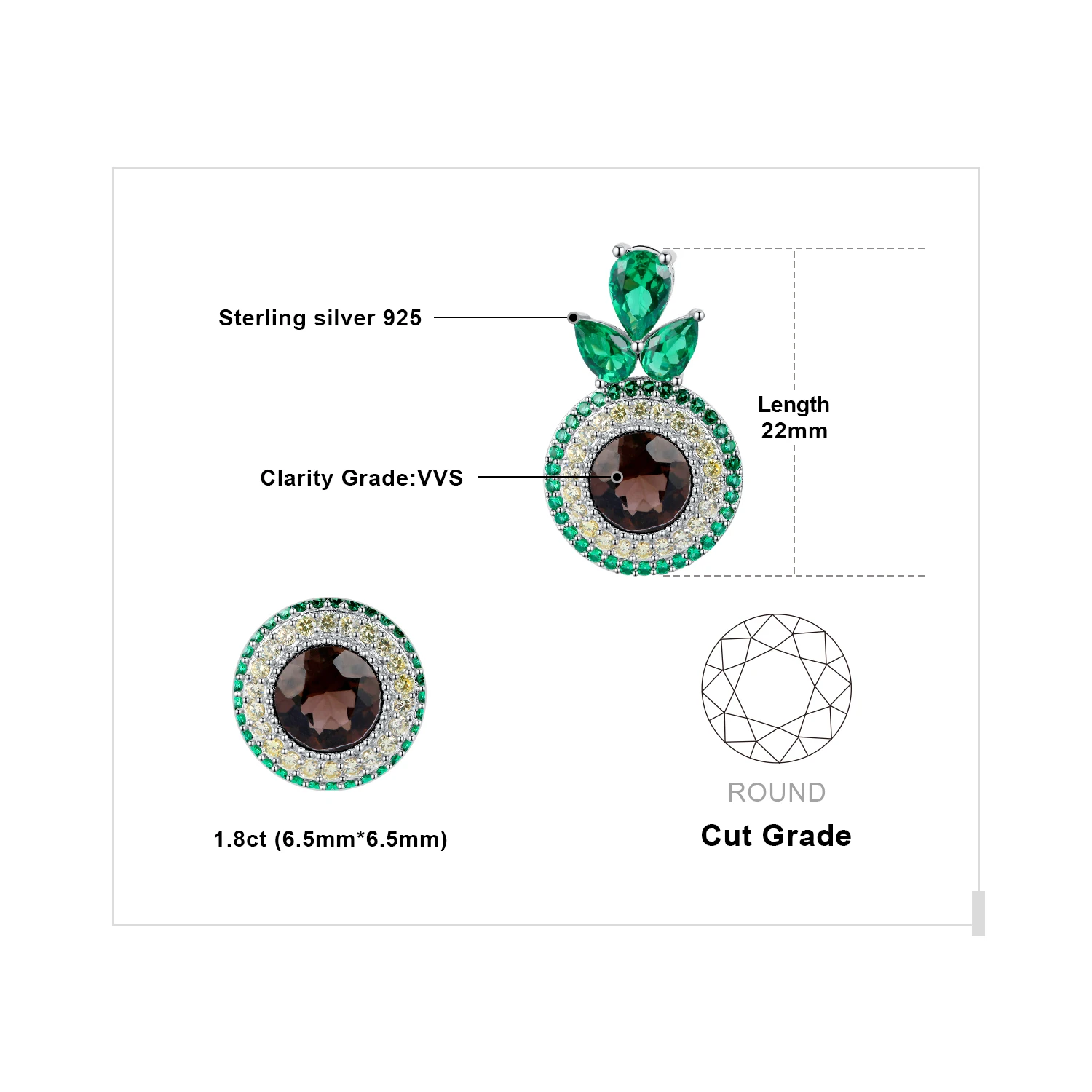 JewelryPalace New Arrival Avocado 5.1ct Natural Smoky Quartz 925 Sterling Silver Stud Earrings for Woman Girl Cute Fashion Gift