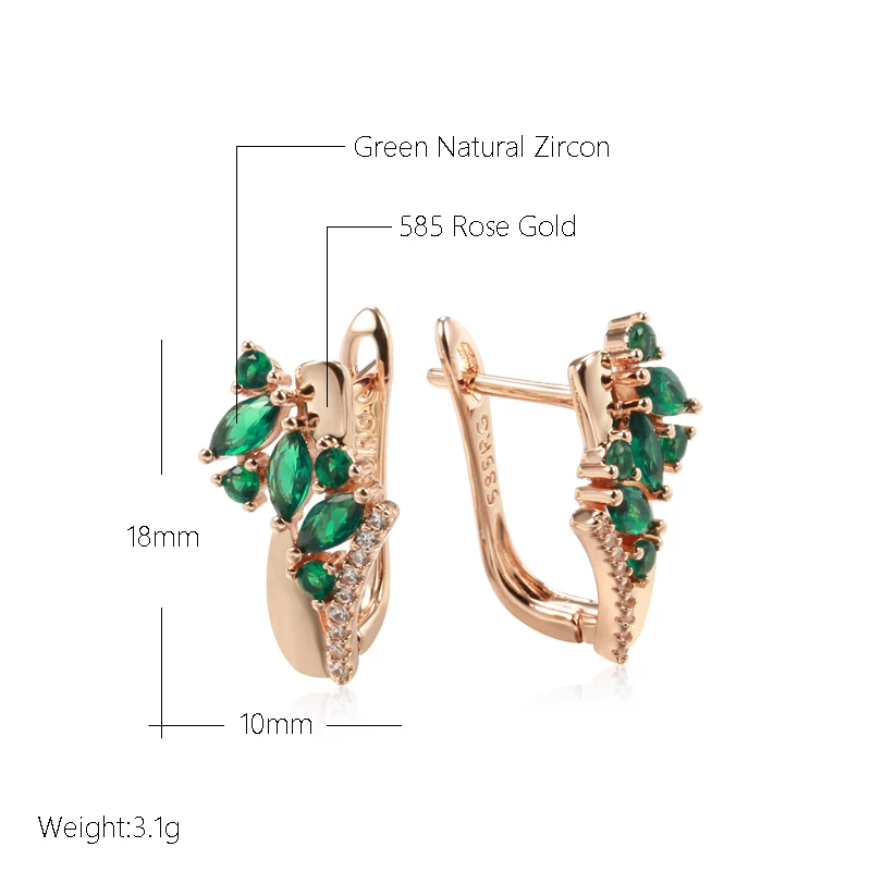 Kinel Luxury Green Natural Zircon Drop Earrings For Women 585 Rose Gold Color White Stone Daily Easy Matching Fine Jewelry Gift