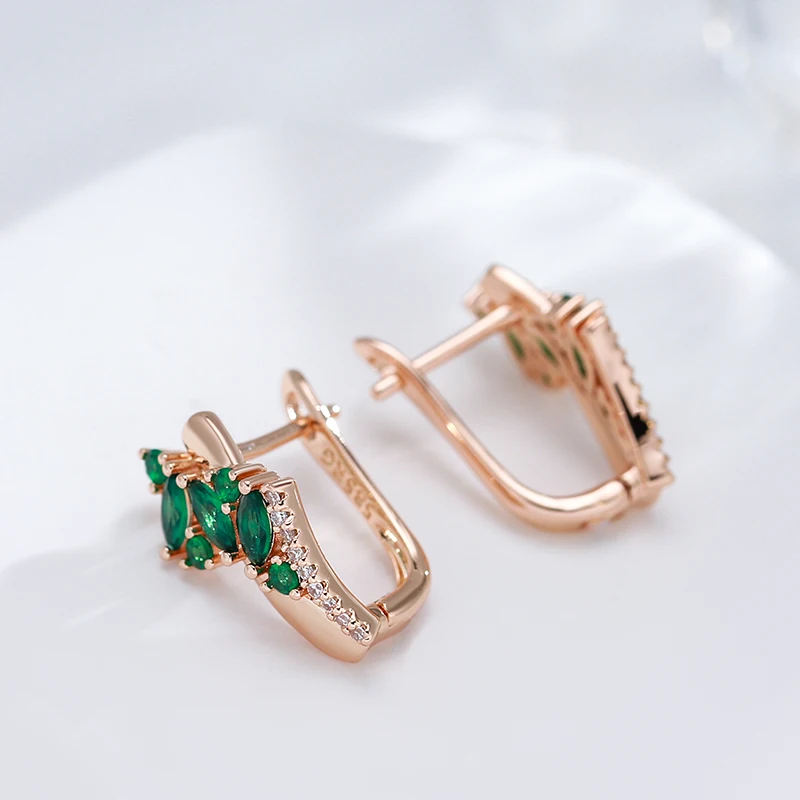 Kinel Luxury Green Natural Zircon Drop Earrings For Women 585 Rose Gold Color White Stone Daily Easy Matching Fine Jewelry Gift